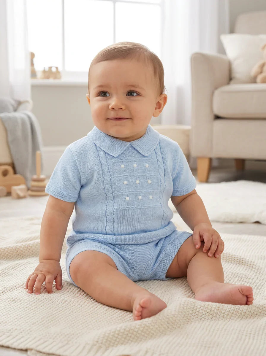 Pex Thomas Blue Knitted Short Suit - Rose & Albert