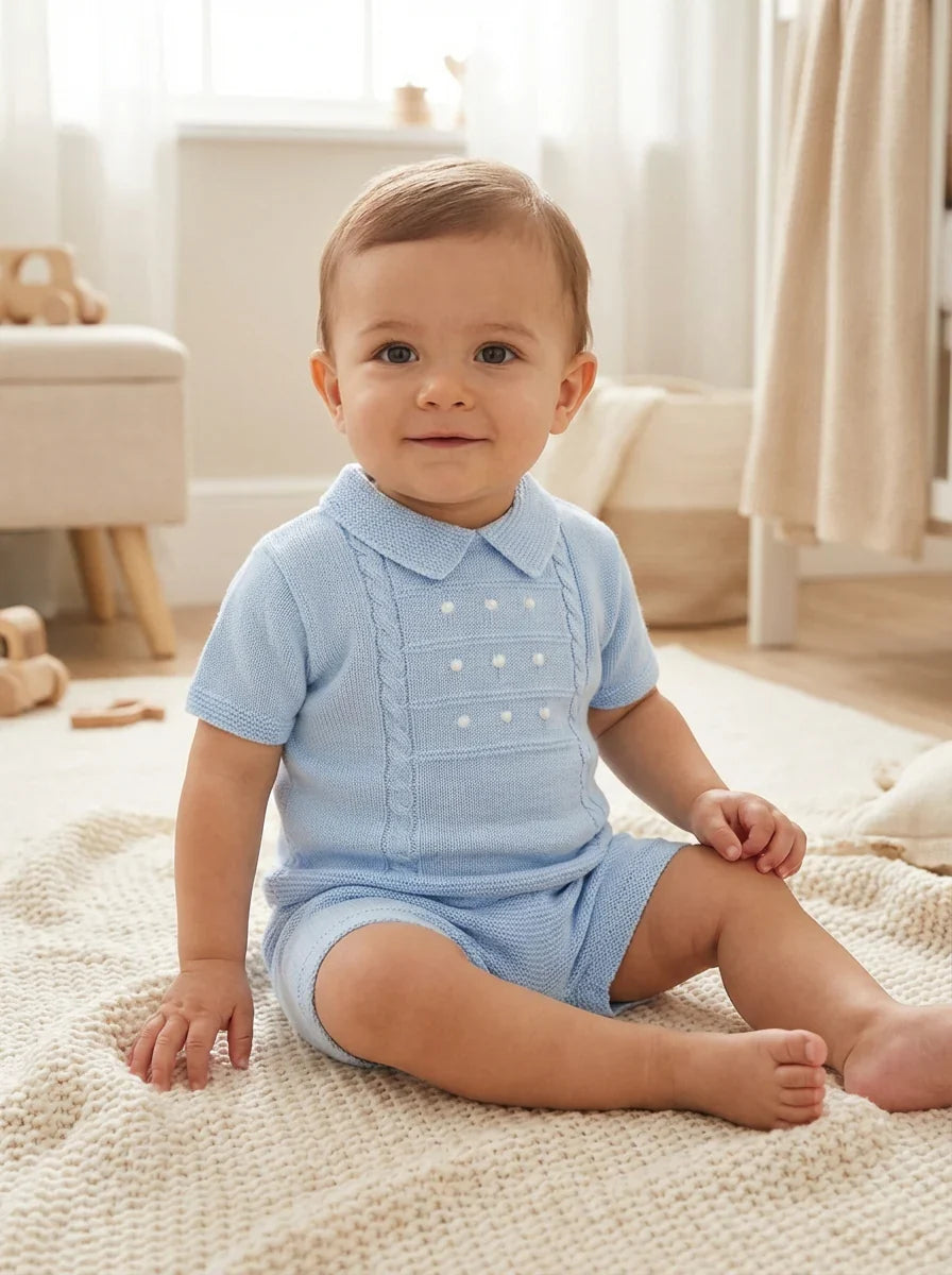 Pex Thomas Blue Knitted Short Suit - Rose & Albert