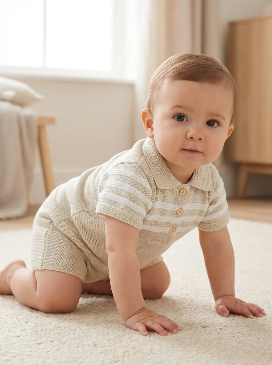 Pex Mateo Natural Knitted Short Suit - Rose & Albert