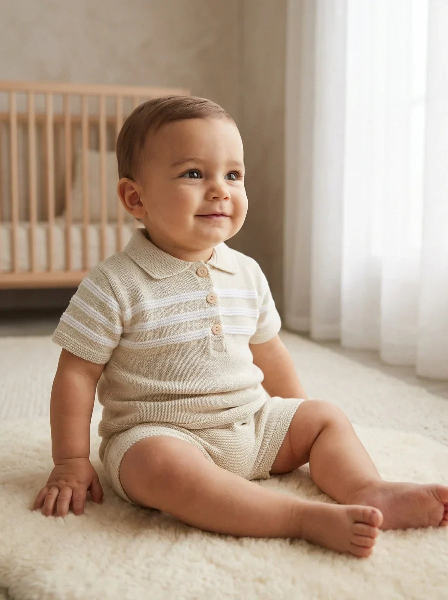 Pex Mateo Natural Knitted Short Suit - Rose & Albert