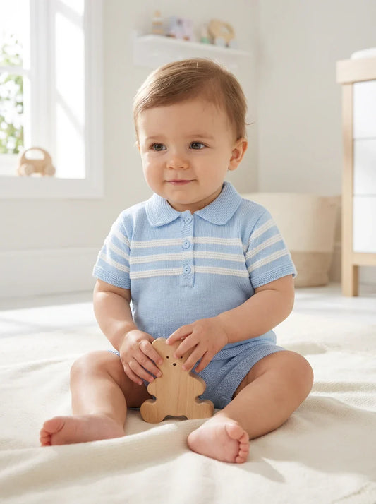 Pex Mateo Blue Knitted Short Suit - Rose & Albert