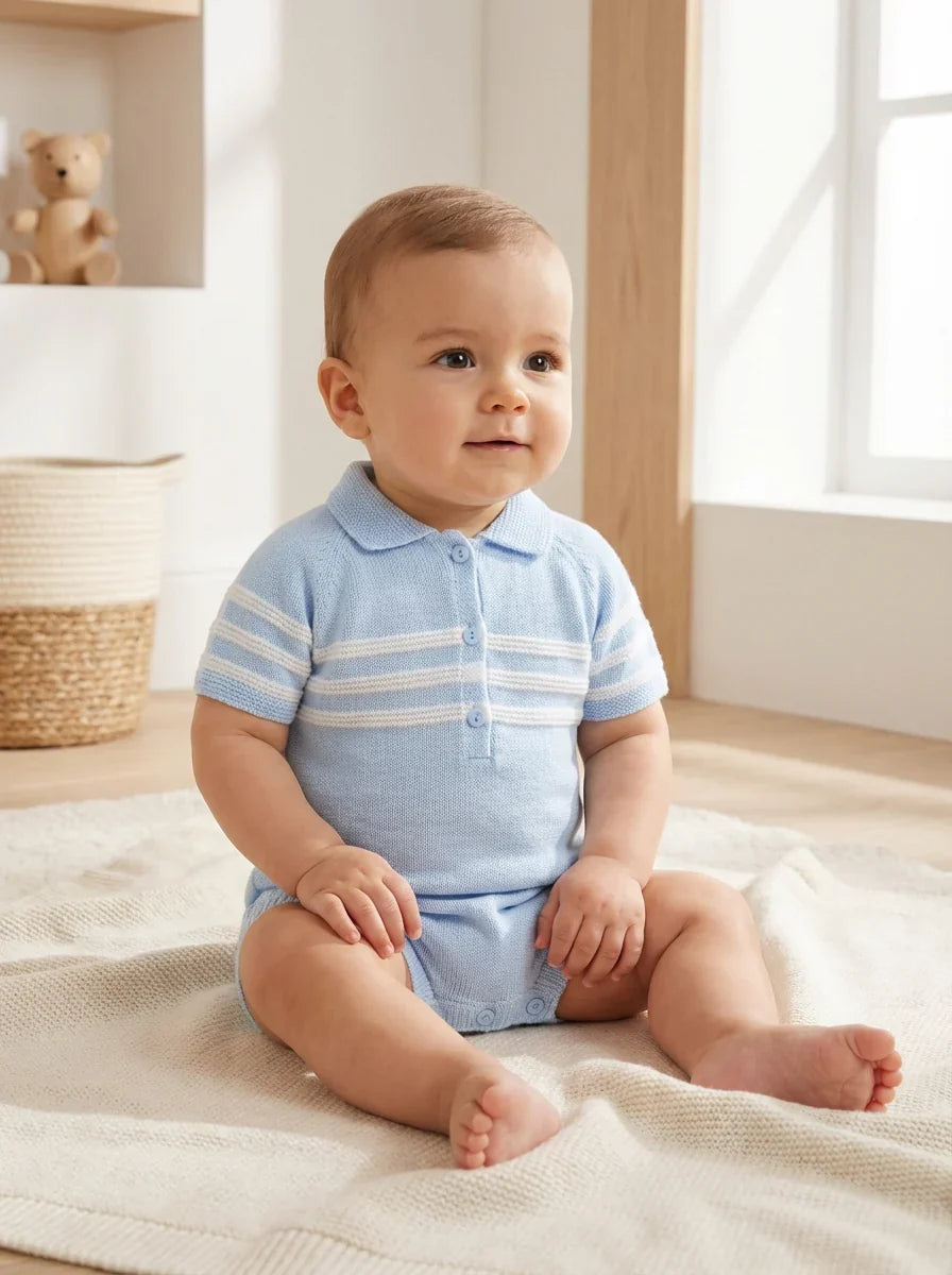 Pex Mateo Blue Knitted Romper - Rose & Albert