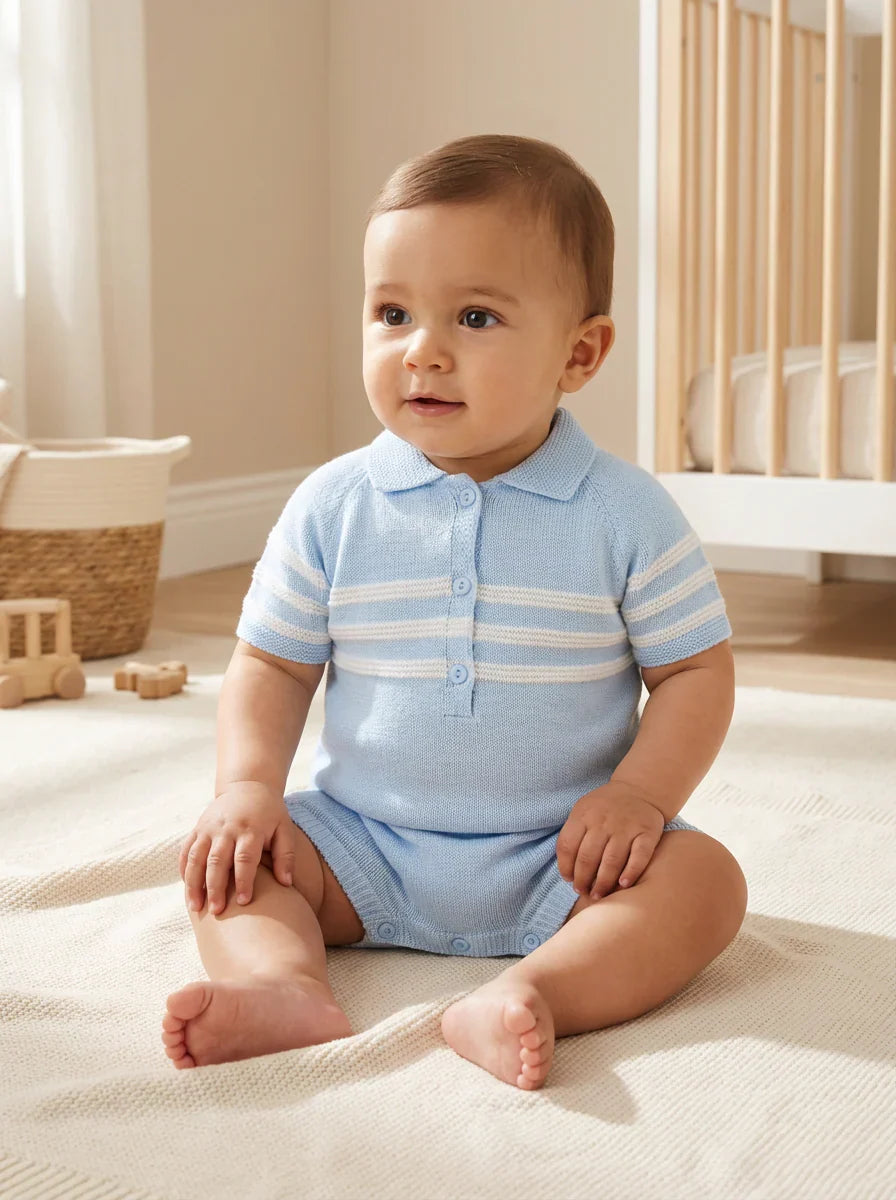 Pex Mateo Blue Knitted Romper - Rose & Albert
