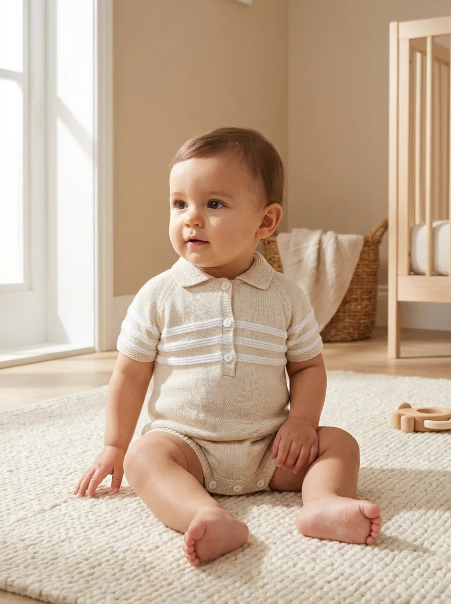 Pex Mateo Natural Knitted Romper - Rose & Albert