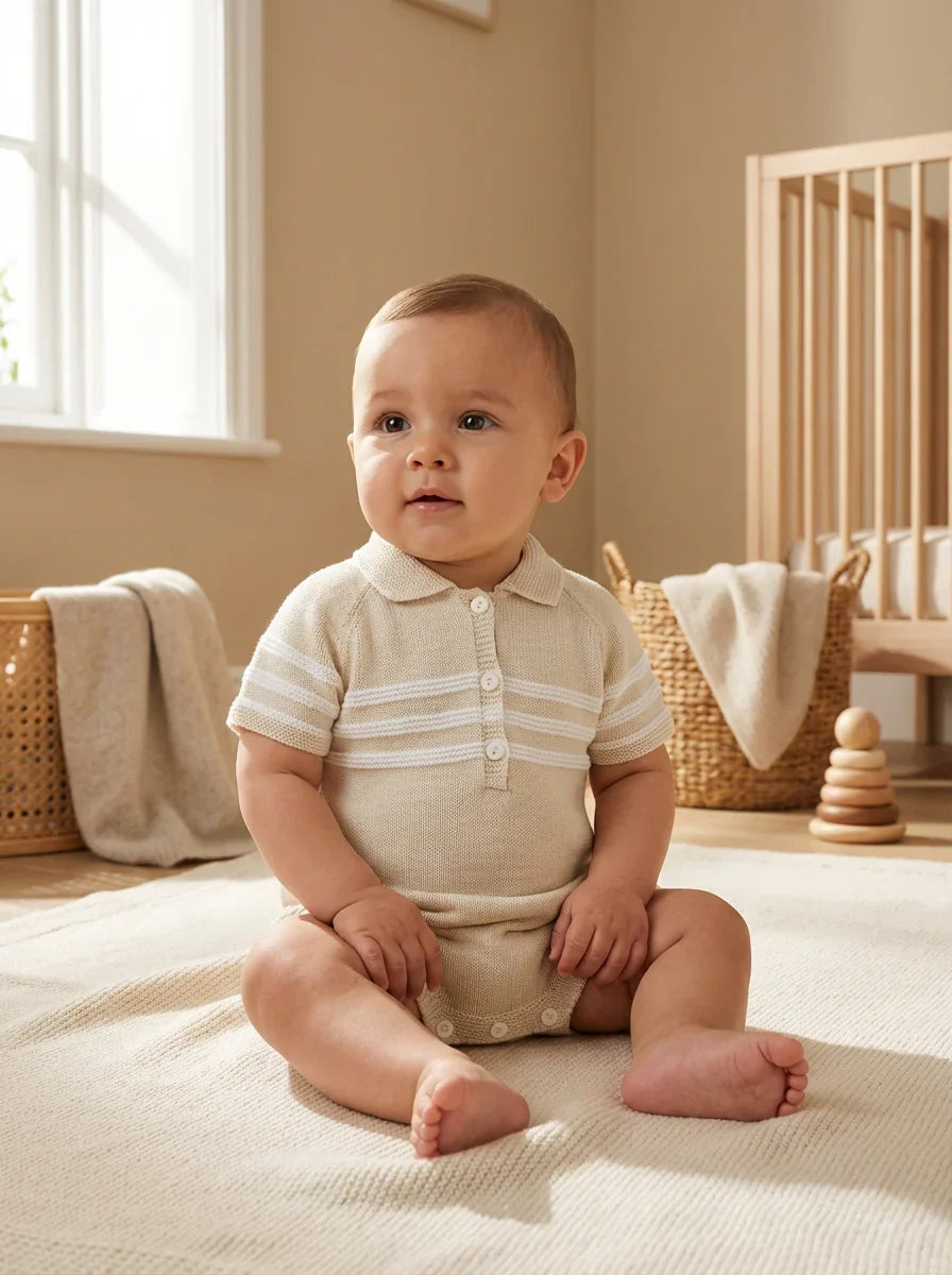 Pex Mateo Natural Knitted Romper - Rose & Albert