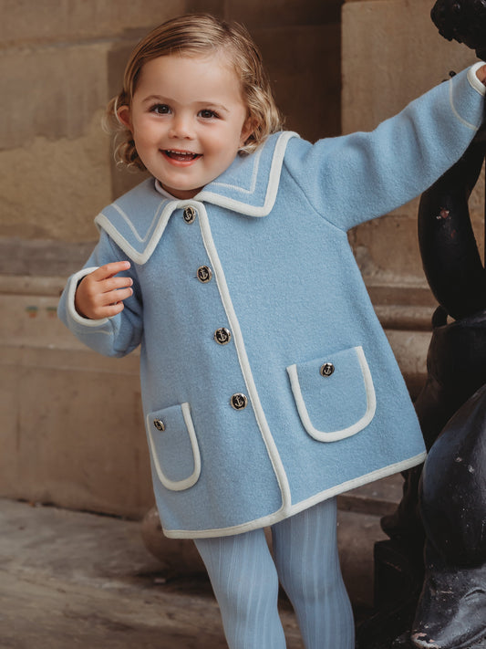 Marae Blue Merino Wool Sailor Coat - Rose & Albert