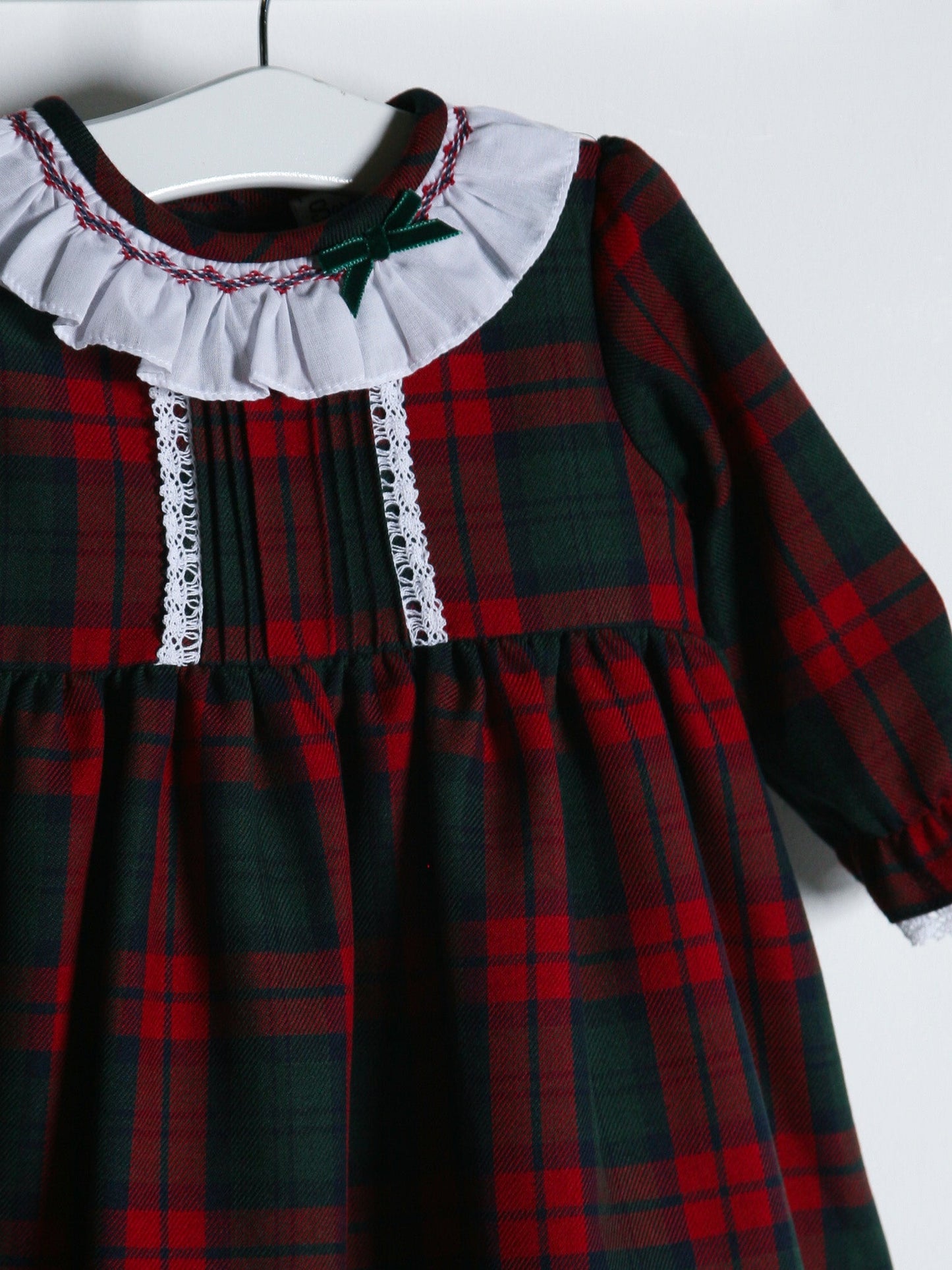 Sarah Louise Red Tartan Dress with Lace Trim - Rose & Albert