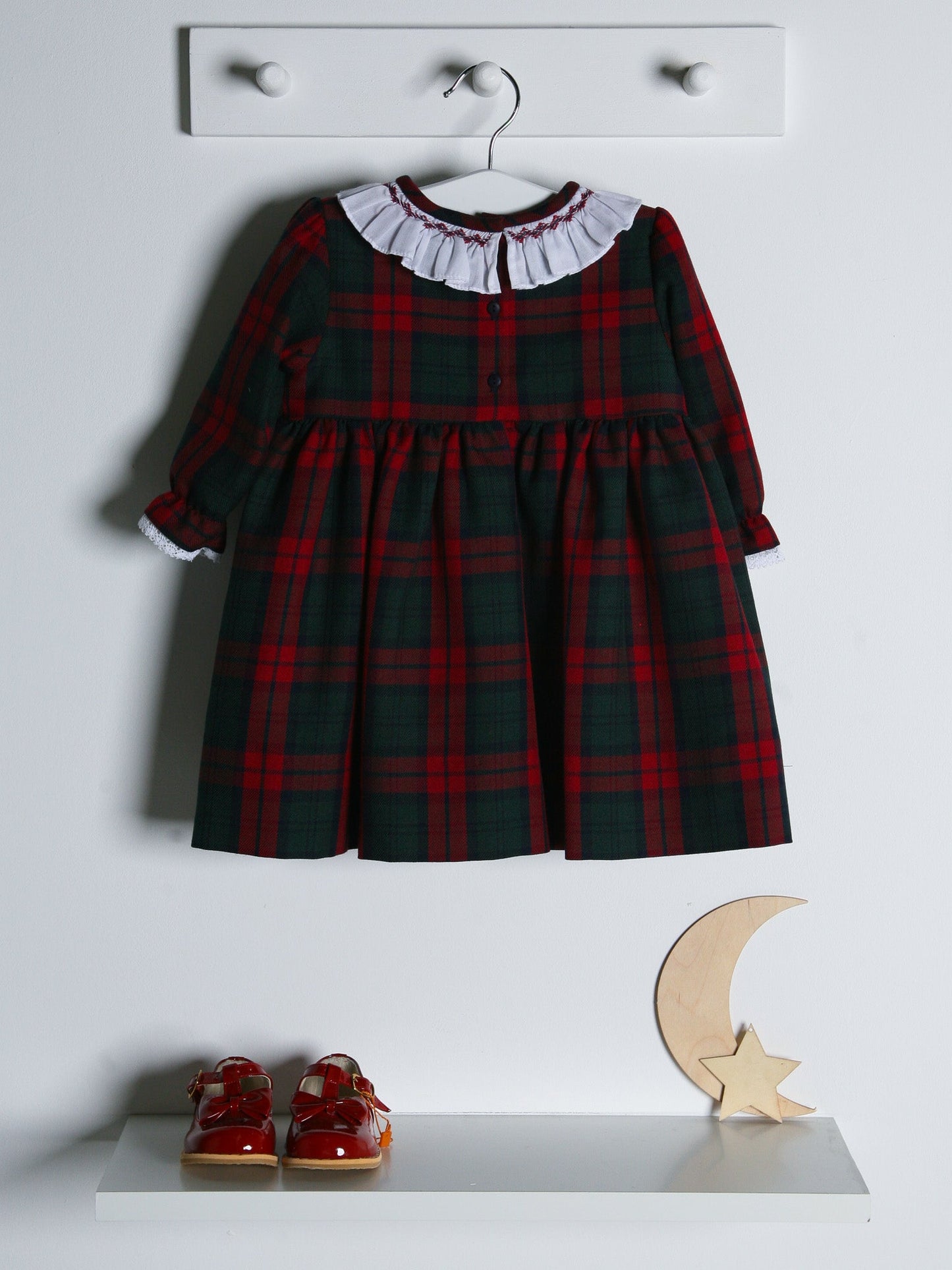 Sarah Louise Red Tartan Dress with Lace Trim - Rose & Albert