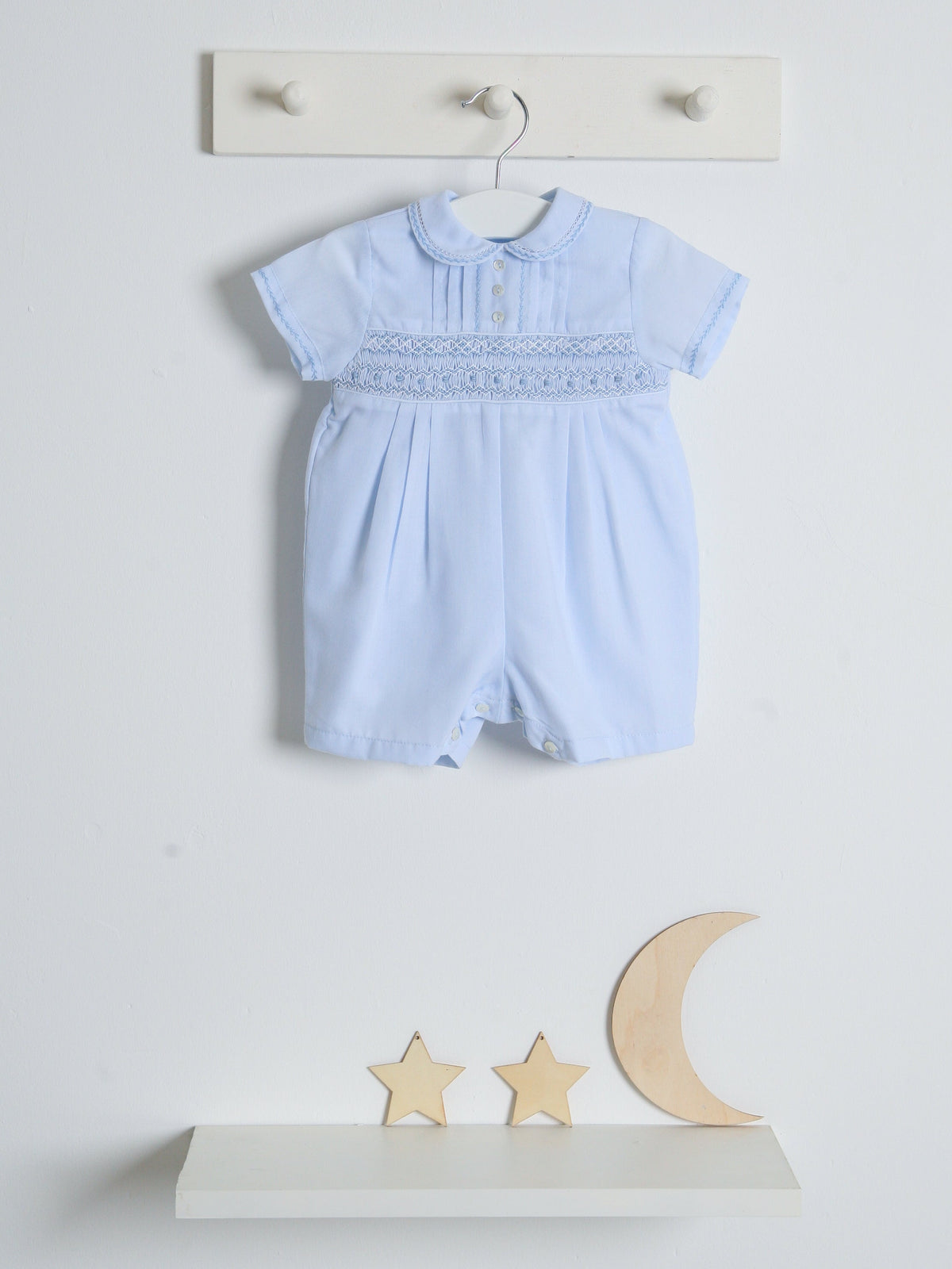 Sarah Louise Blue 'Heritage' smocked romper - Rose & Albert