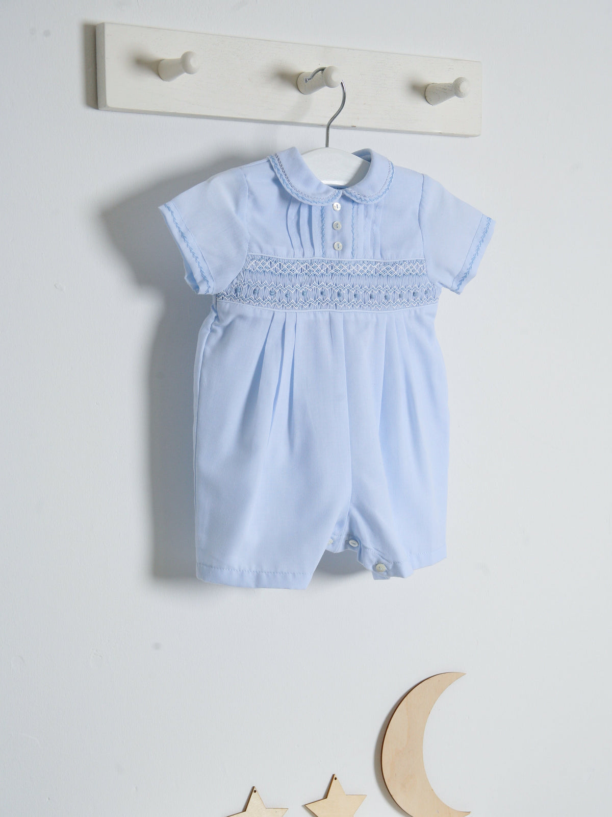 Sarah Louise Blue 'Heritage' smocked romper - Rose & Albert