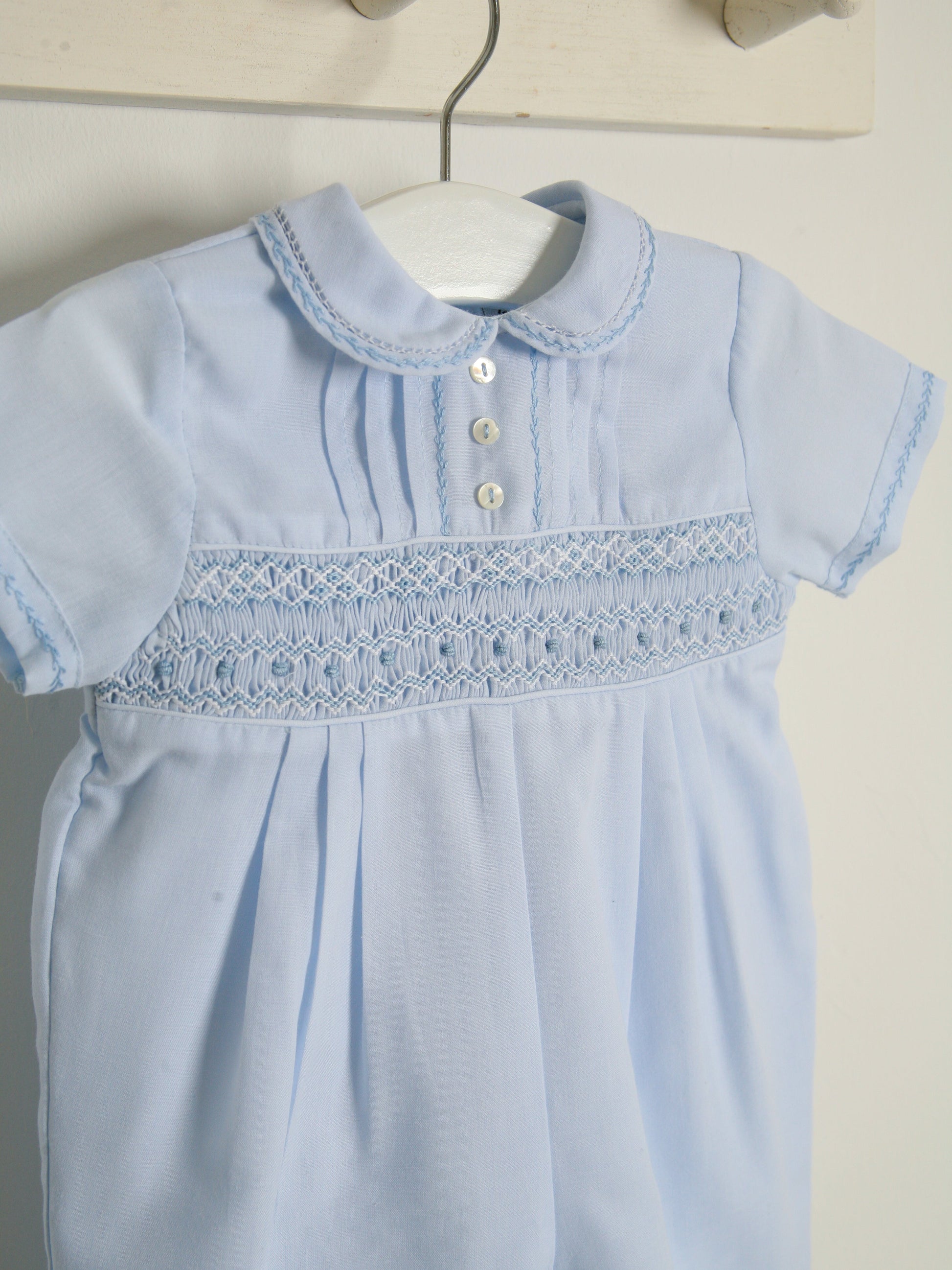 Sarah Louise Blue 'Heritage' smocked romper - Rose & Albert
