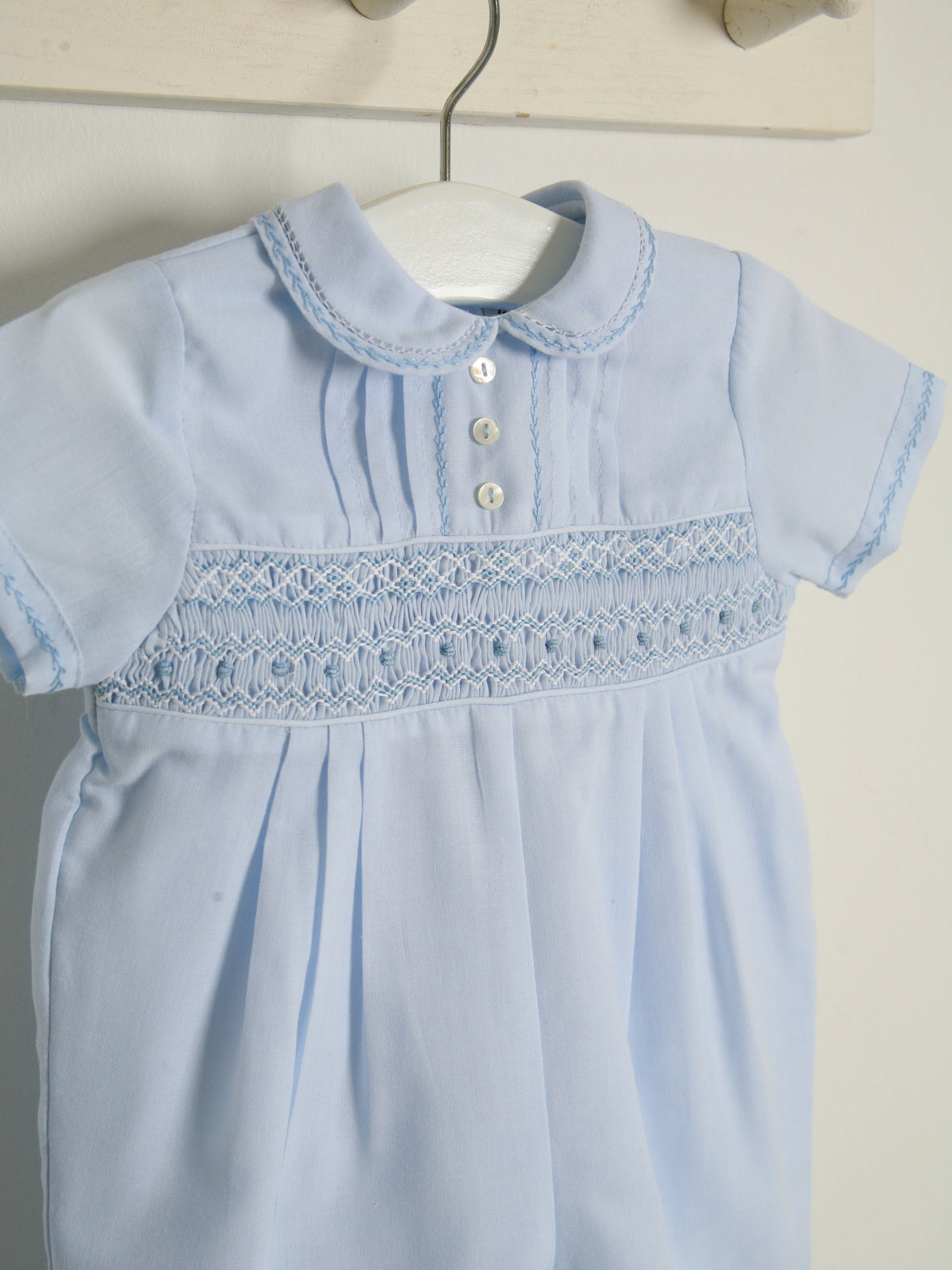 Sarah Louise Blue 'Heritage' smocked romper - Rose & Albert