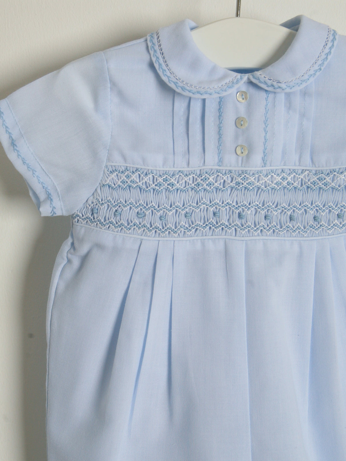 Sarah Louise Blue 'Heritage' smocked romper - Rose & Albert