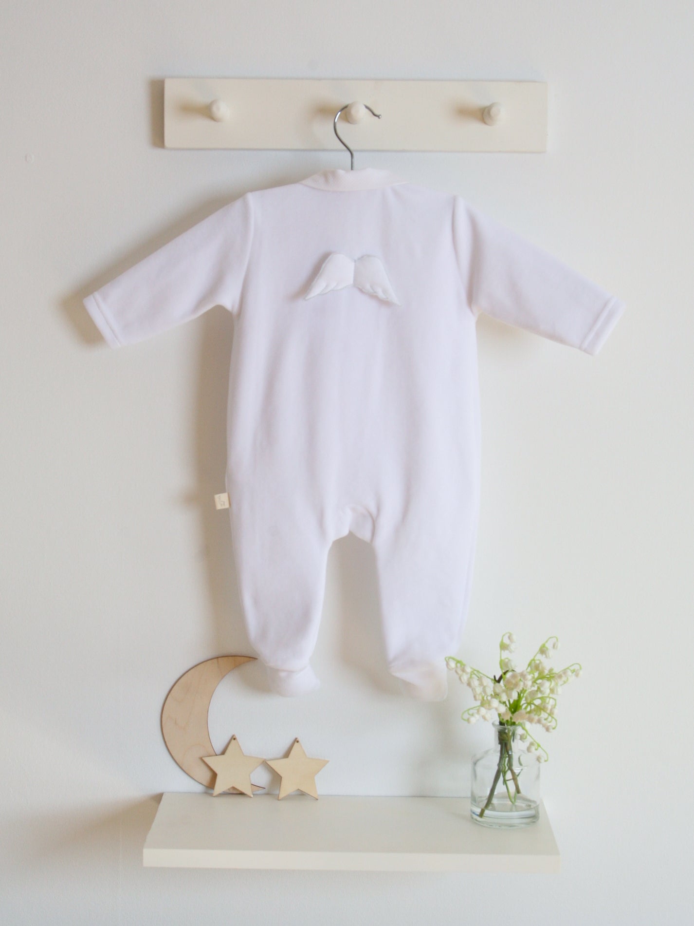 BabyGi White Angel Wings Velour Sleepsuit - Rose & Albert