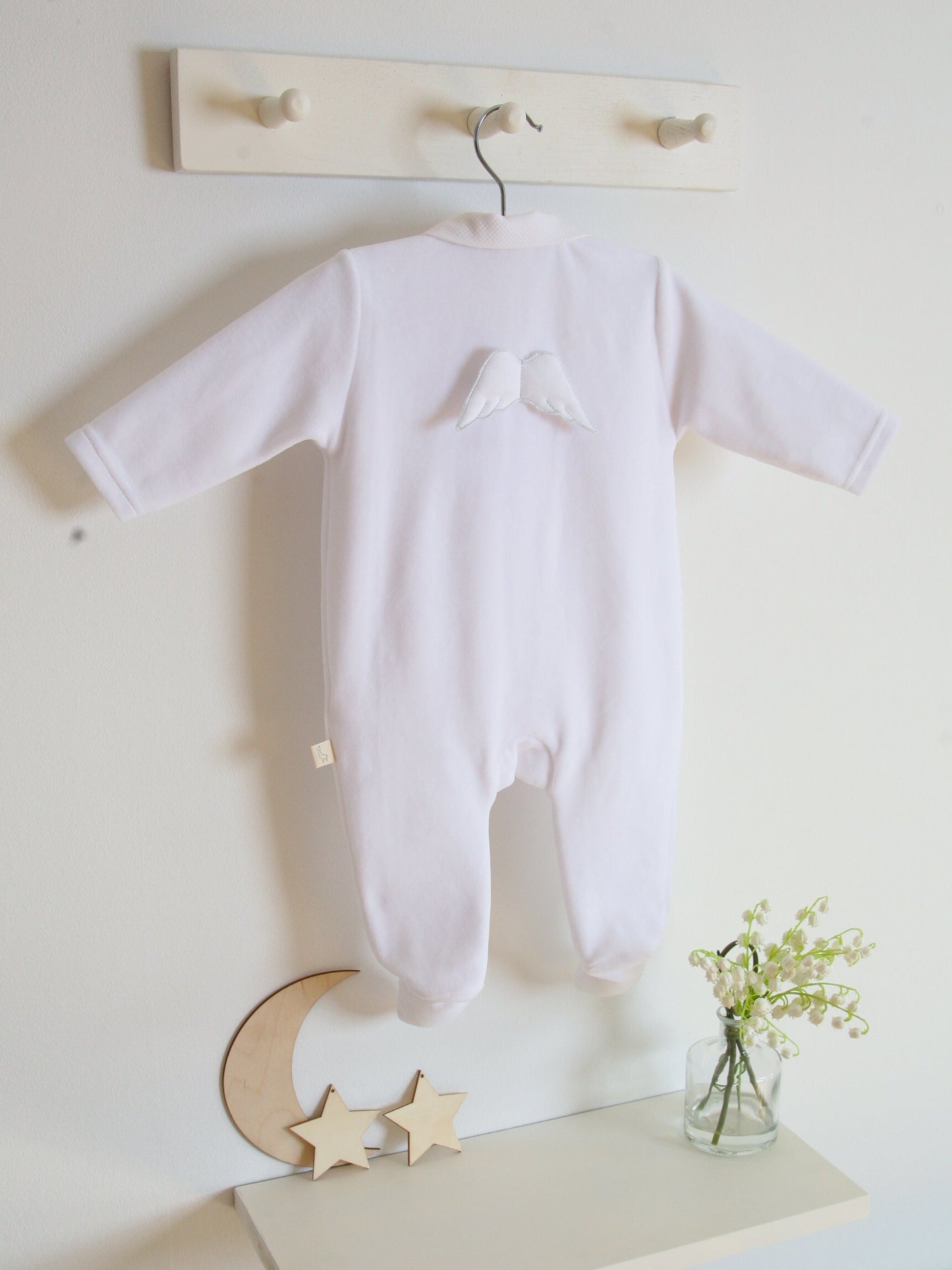 BabyGi White Angel Wings Velour Sleepsuit - Rose & Albert