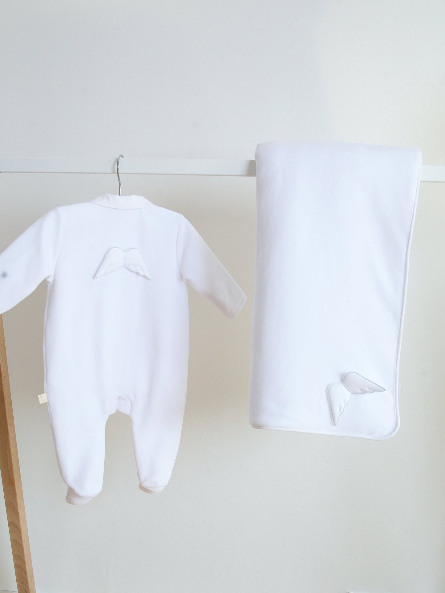 BabyGi White Angel Wings Velour Sleepsuit - Rose & Albert