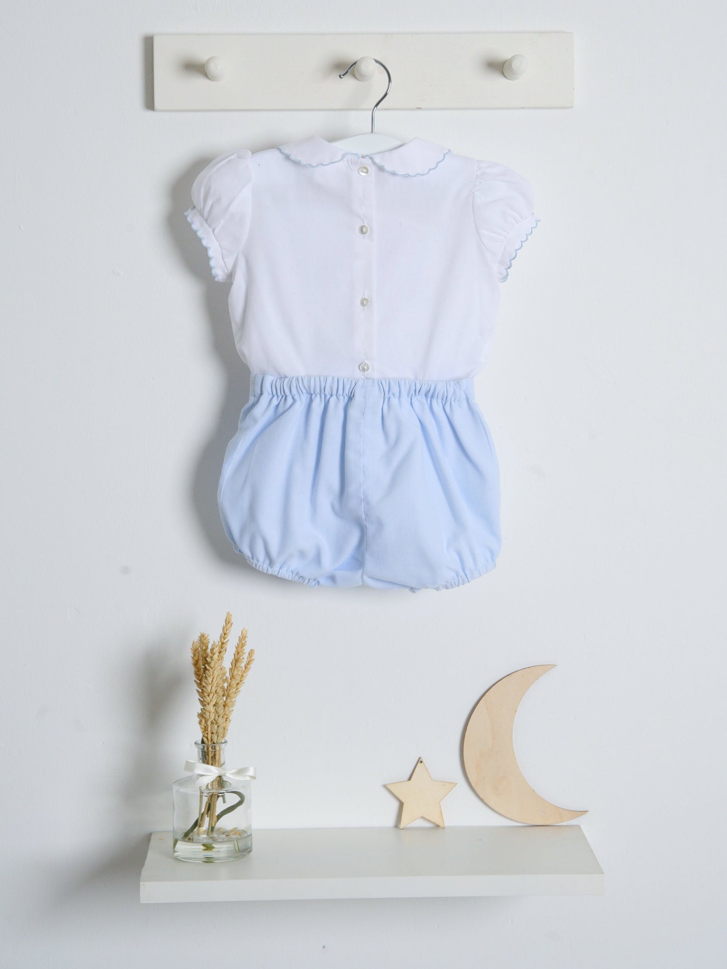 Sarah Louise Blue Rosebud Embroidered Bloomer & Blouse Set - Rose & Albert