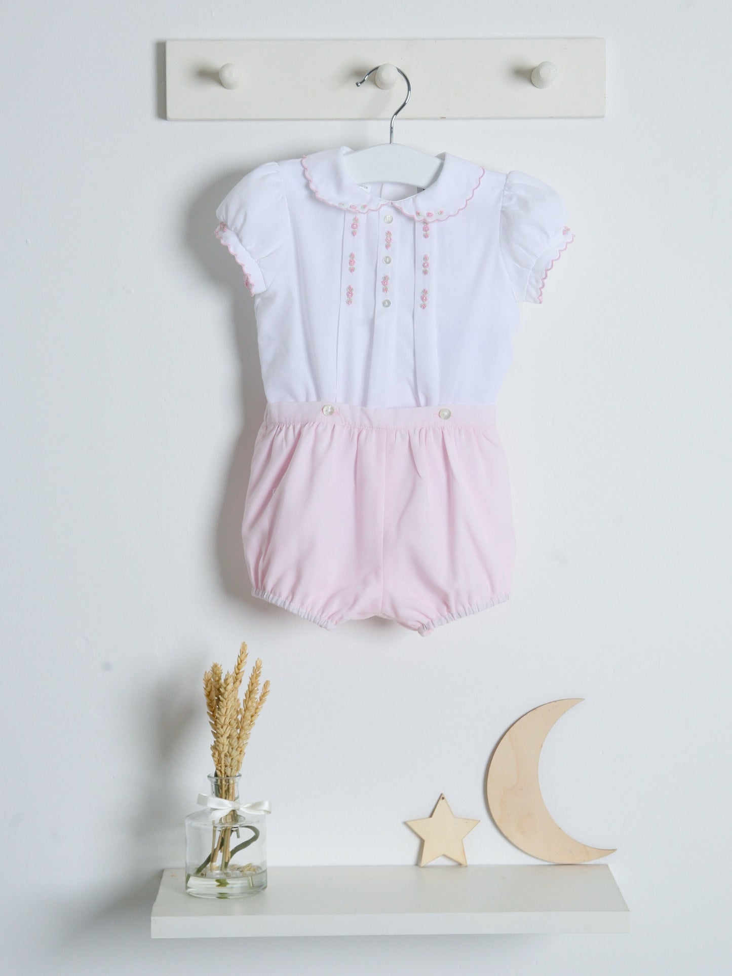 Sarah Louise Rosebud Pink Embroidered Bloomer & Blouse Set - Rose & Albert