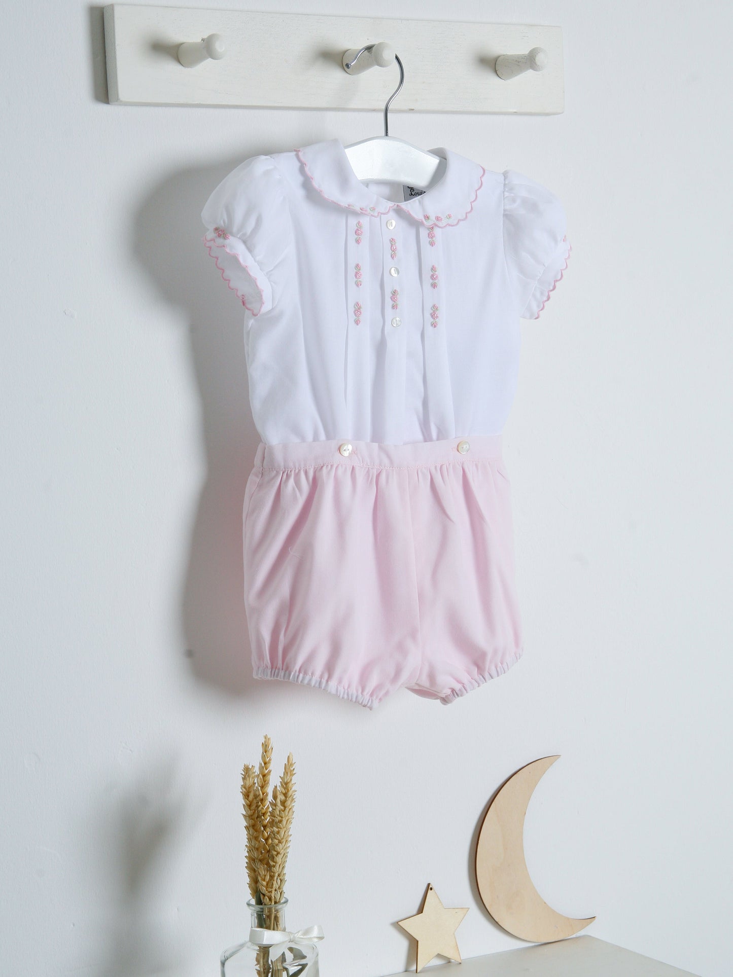 Sarah Louise Rosebud Pink Embroidered Bloomer & Blouse Set - Rose & Albert