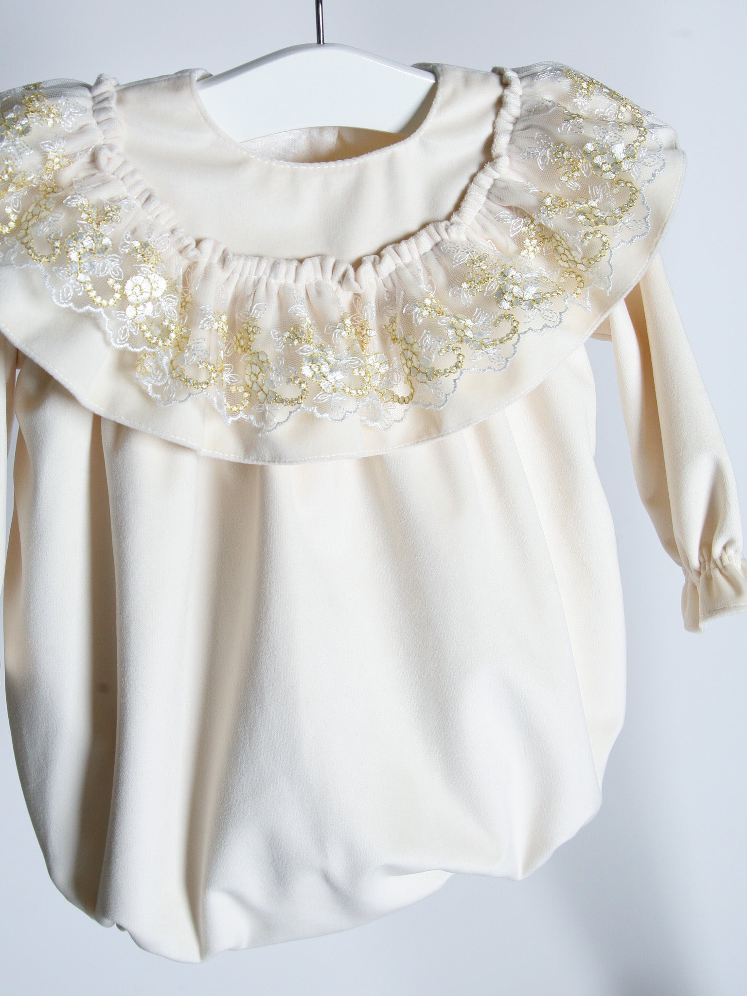 'Eve' Ivory velvet & gold lace romper - Rose & Albert