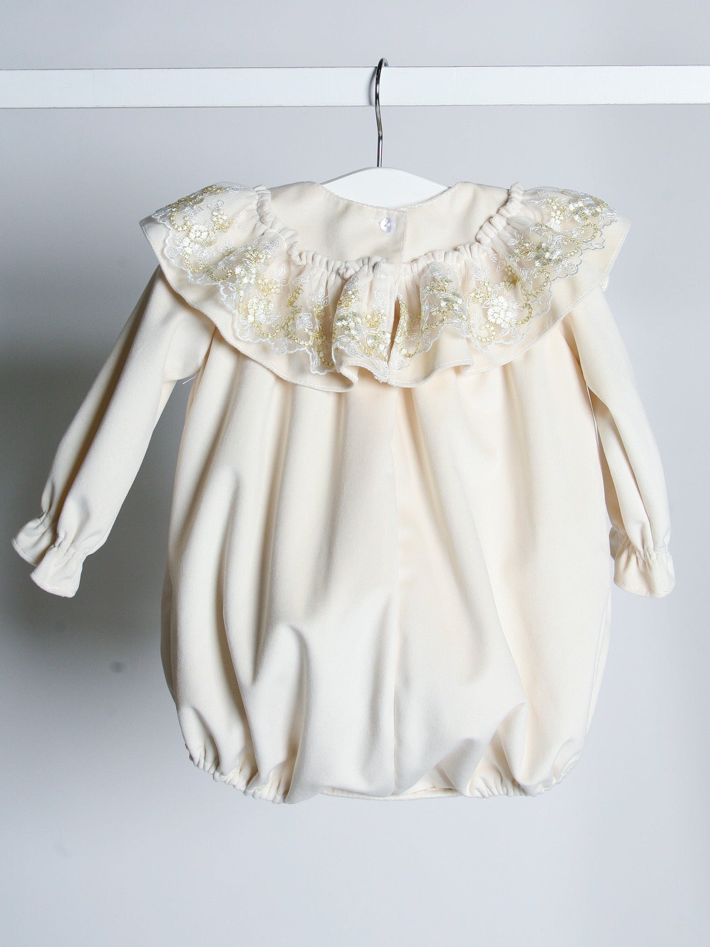 'Eve' Ivory velvet & gold lace romper - Rose & Albert