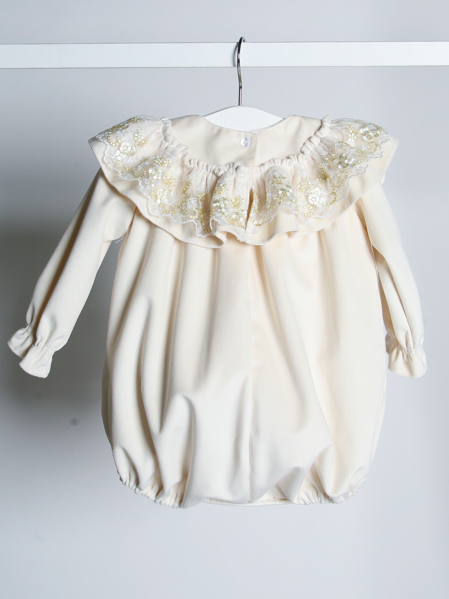 'Eve' Ivory velvet & gold lace romper - Rose & Albert