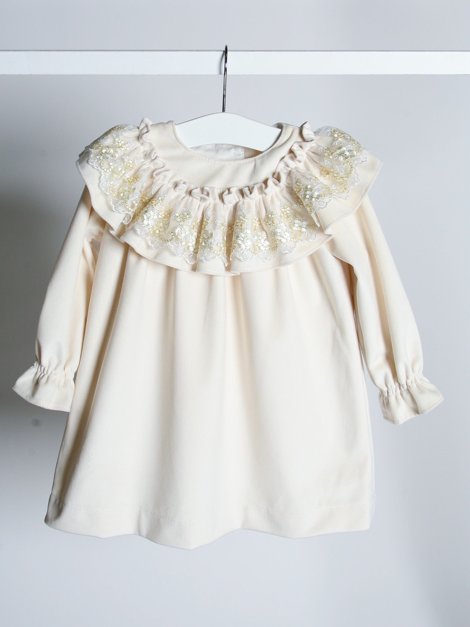 'Eve' Ivory velvet & gold lace dress - Rose & Albert