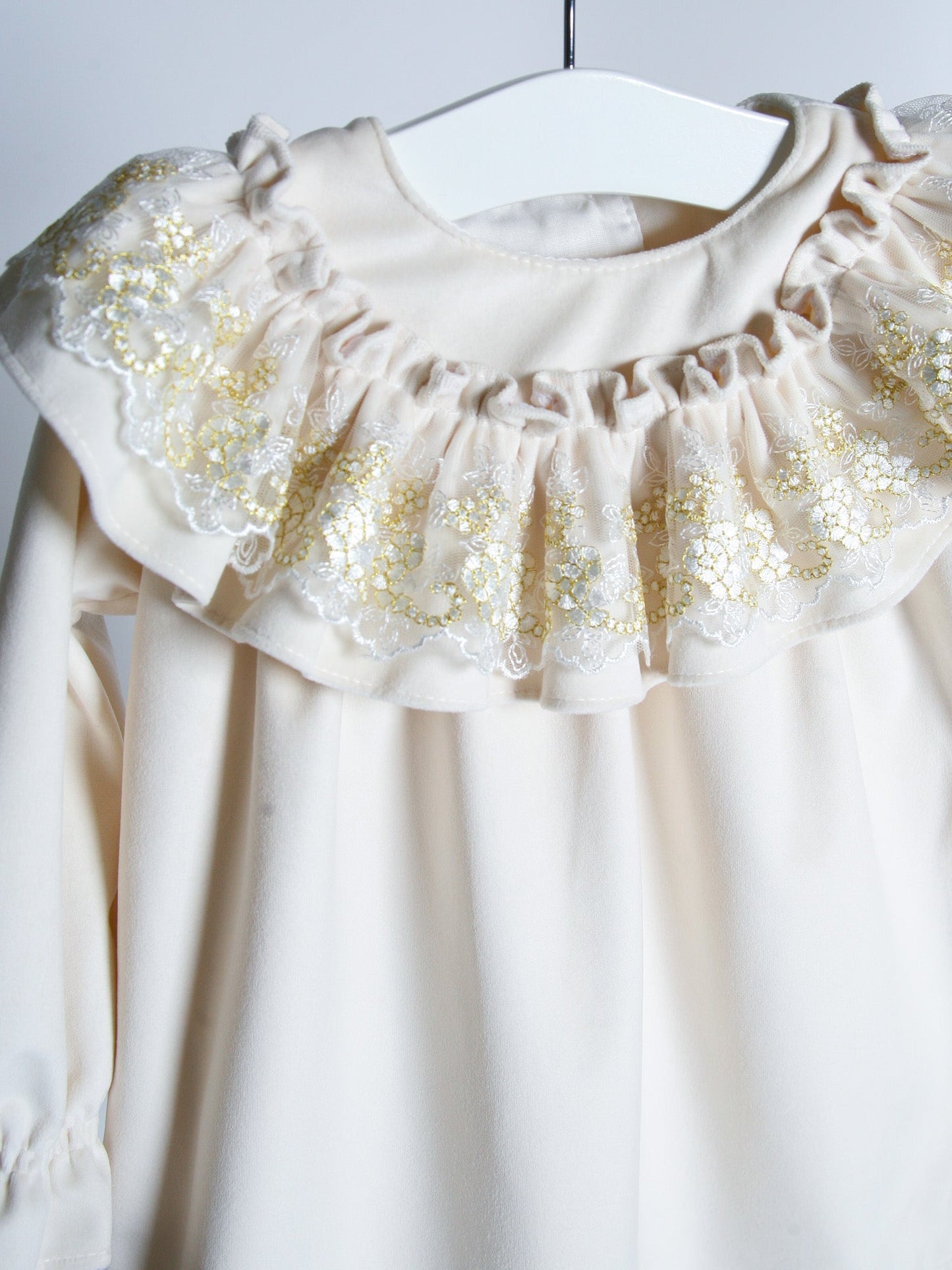 'Eve' Ivory velvet & gold lace dress - Rose & Albert