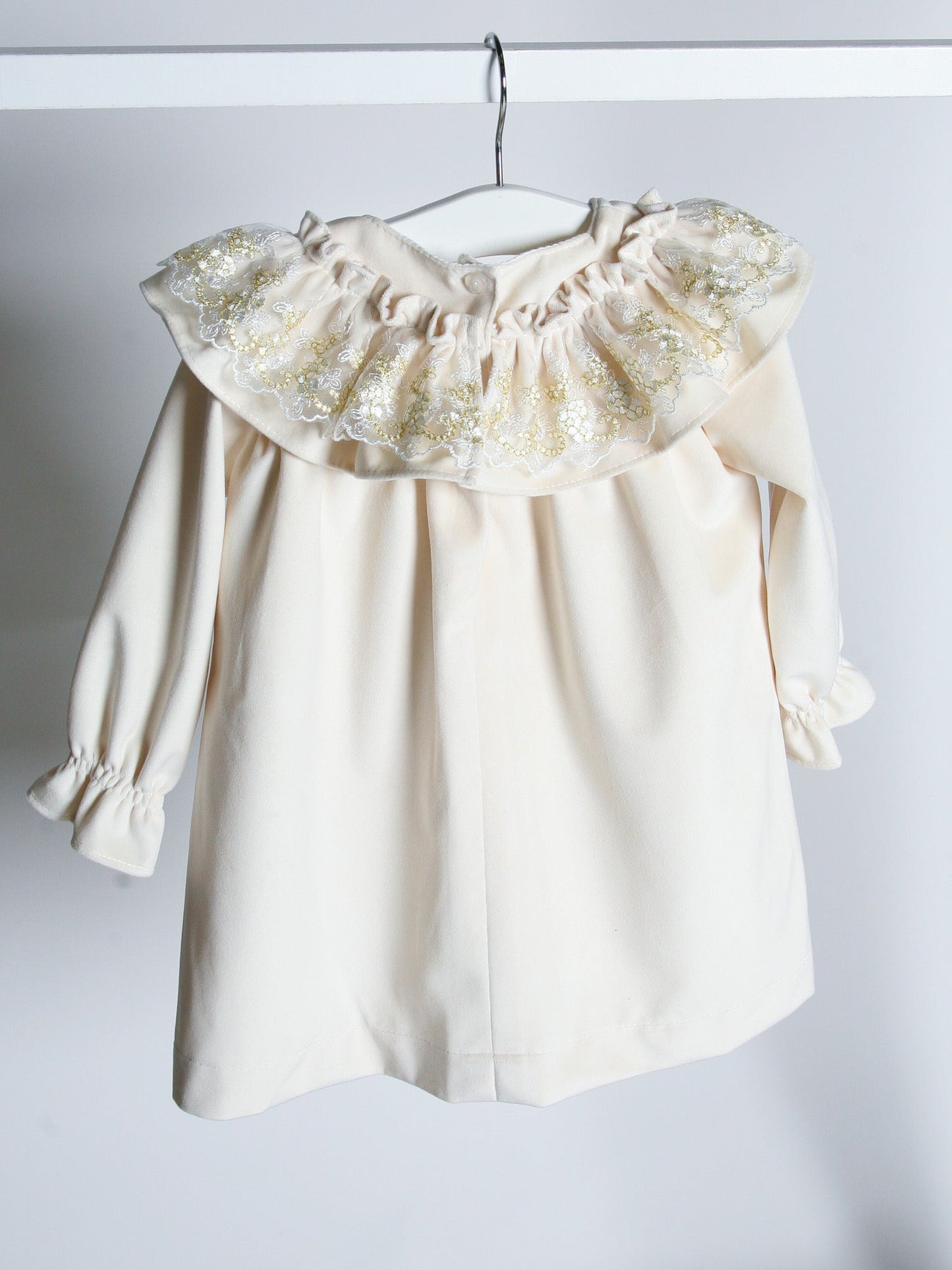 'Eve' Ivory velvet & gold lace dress - Rose & Albert