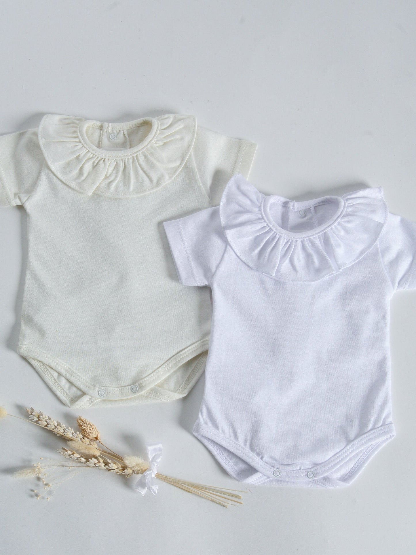 Calamaro Baby Ivory Frill Collar Short Sleeve Vest - Rose & Albert