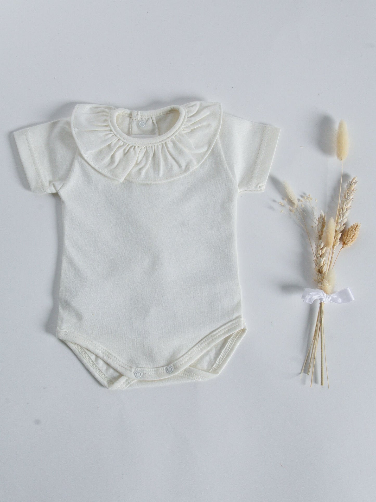 Calamaro Baby Ivory Frill Collar Short Sleeve Vest - Rose & Albert