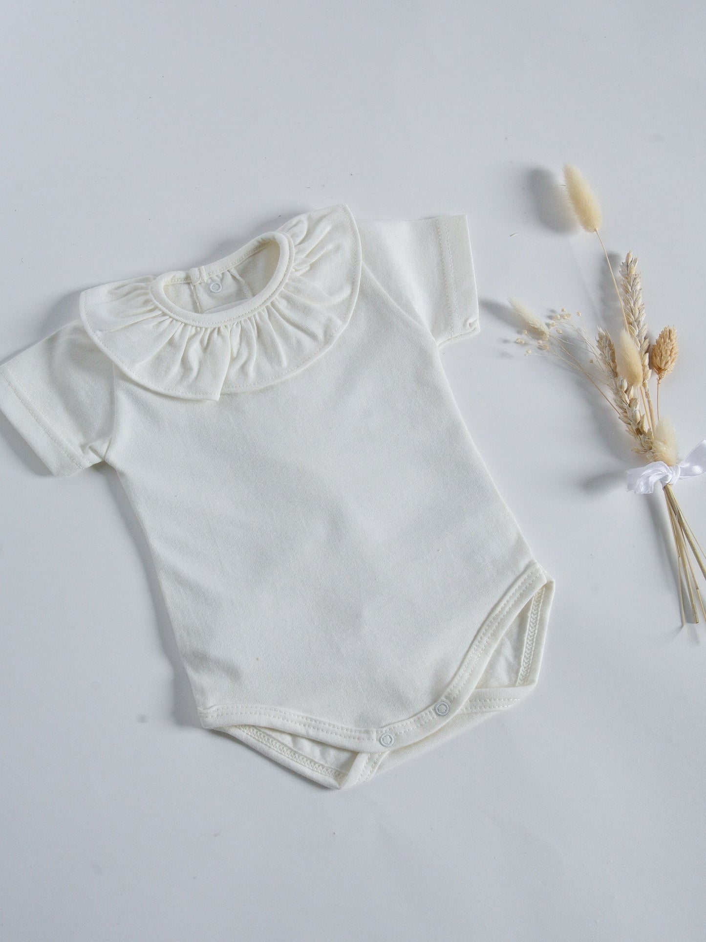 Calamaro Baby Ivory Frill Collar Short Sleeve Vest - Rose & Albert