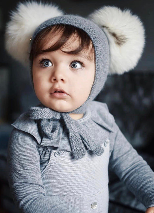 Petite Maison Kids Grey Honeycomb Cashmere Fur Bonnet - Rose & Albert