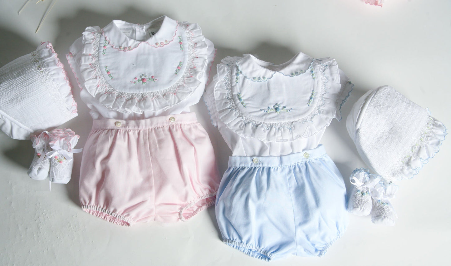 Sarah Louise Blue Rosebud Embroidered Bloomer & Blouse Set - Rose & Albert