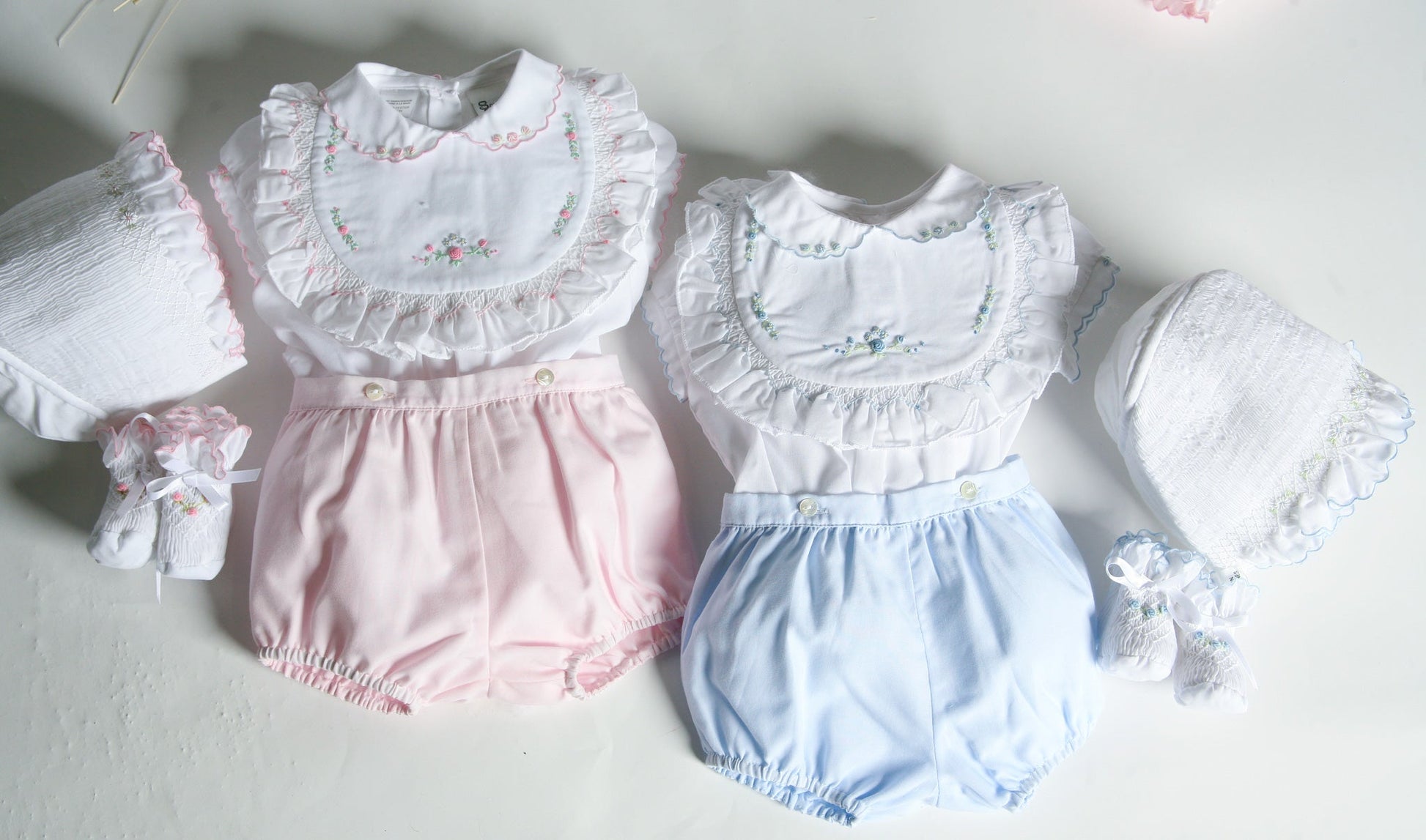 Sarah Louise Blue Rosebud Embroidered Bloomer & Blouse Set - Rose & Albert