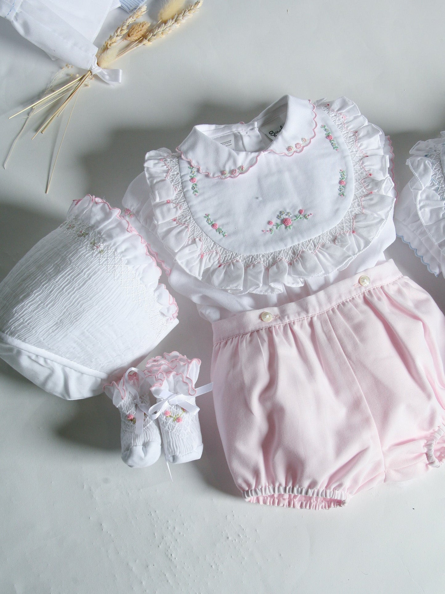 Sarah Louise Rosebud Pink Embroidered Bloomer & Blouse Set - Rose & Albert