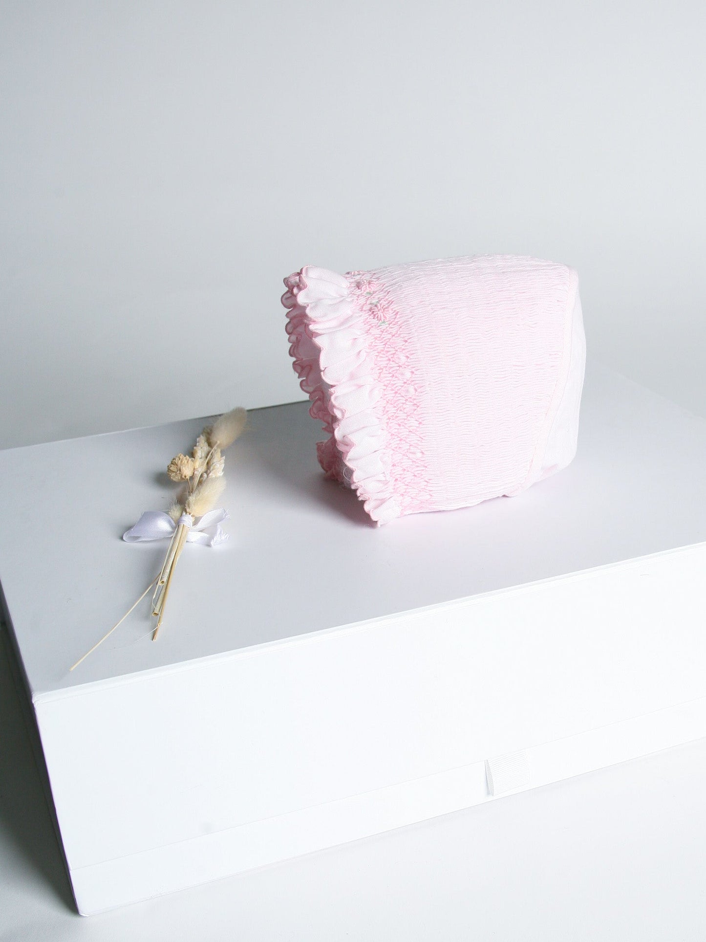 Sarah Louise Rosebud pink smocked bonnet - Rose & Albert