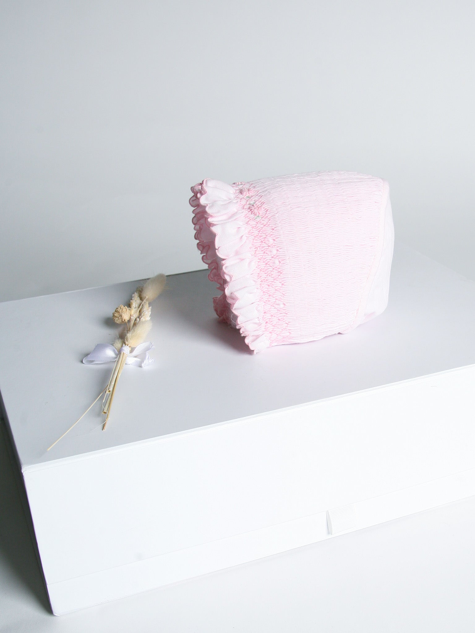 Sarah Louise Rosebud pink smocked bonnet - Rose & Albert