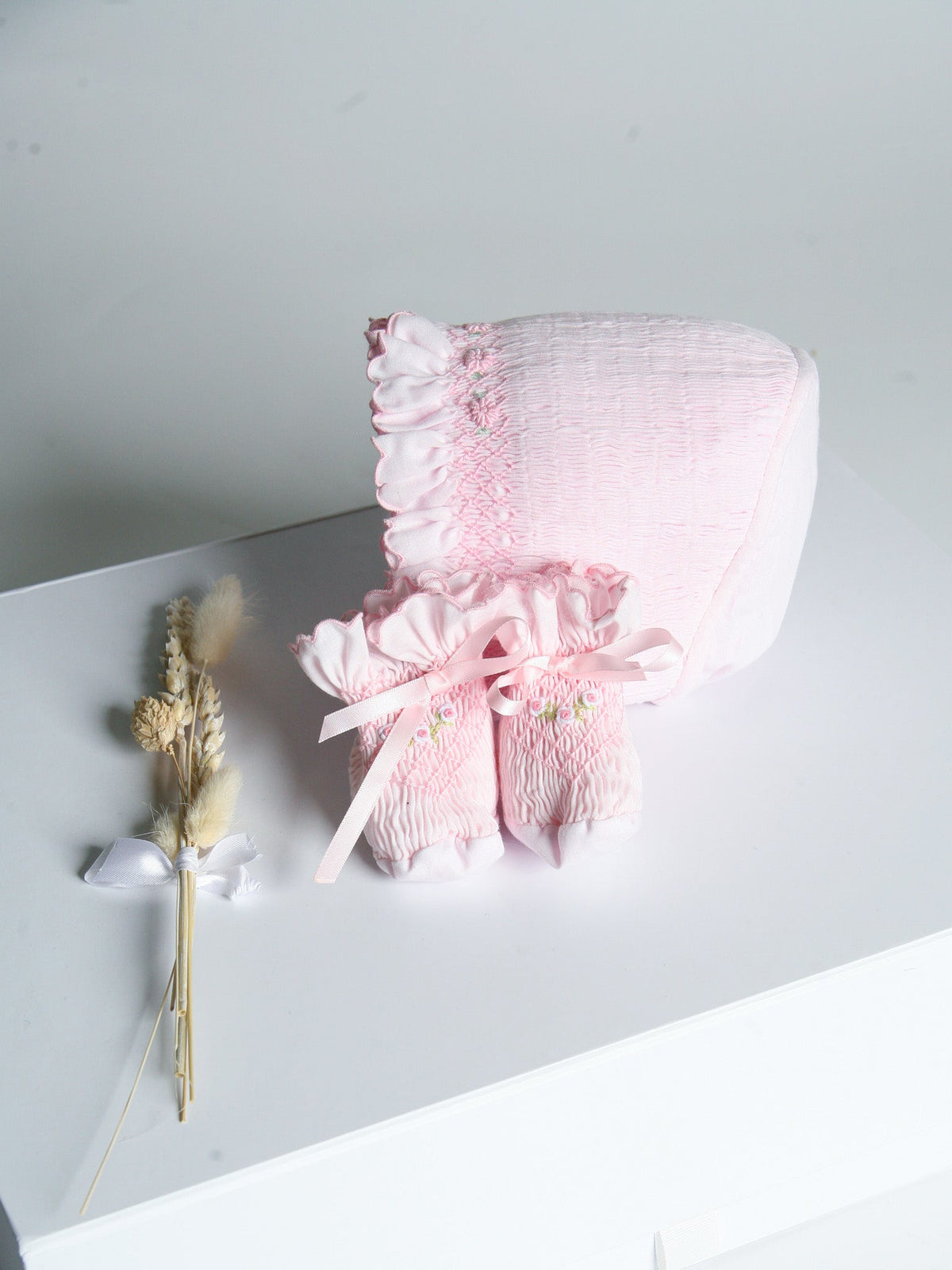 Sarah Louise Rosebud pink smocked bonnet - Rose & Albert