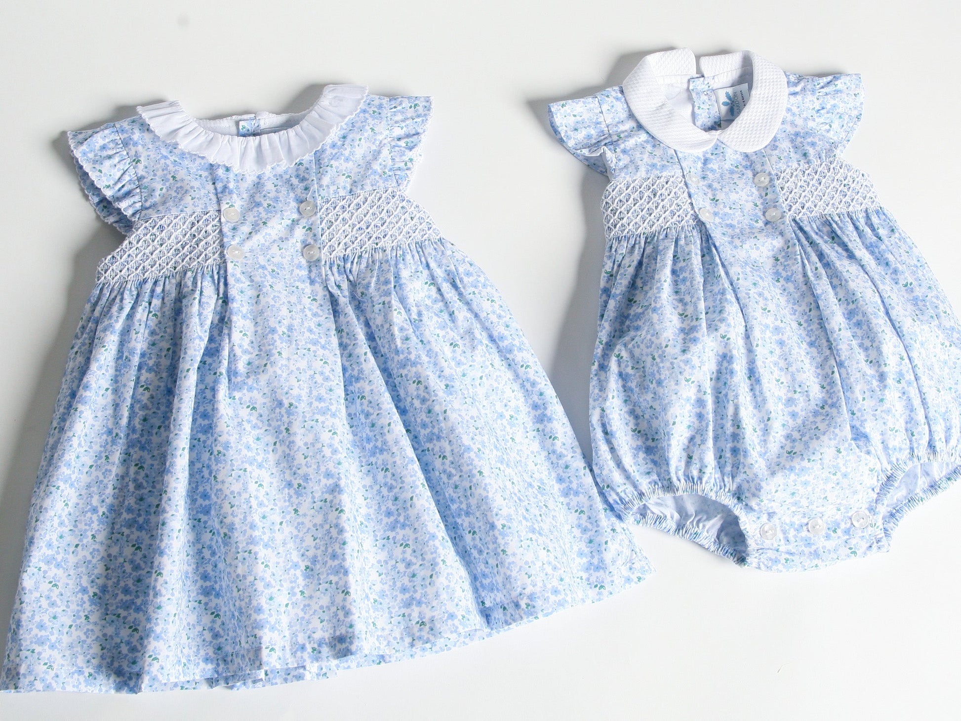 Sardon Blue Ditsy Floral Print Smocked Dress - Rose & Albert