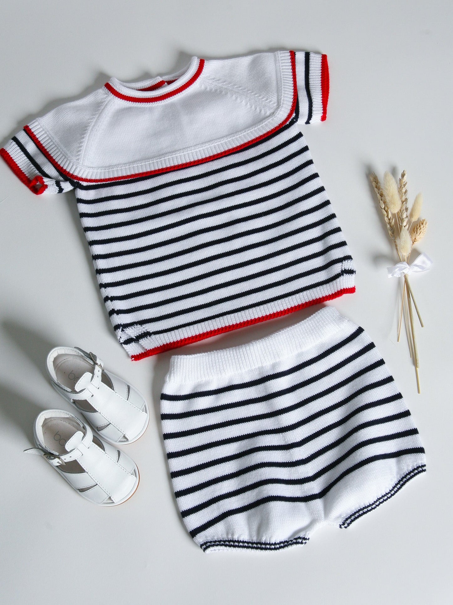 Granlei nautical striped bib collar short suit - Rose & Albert