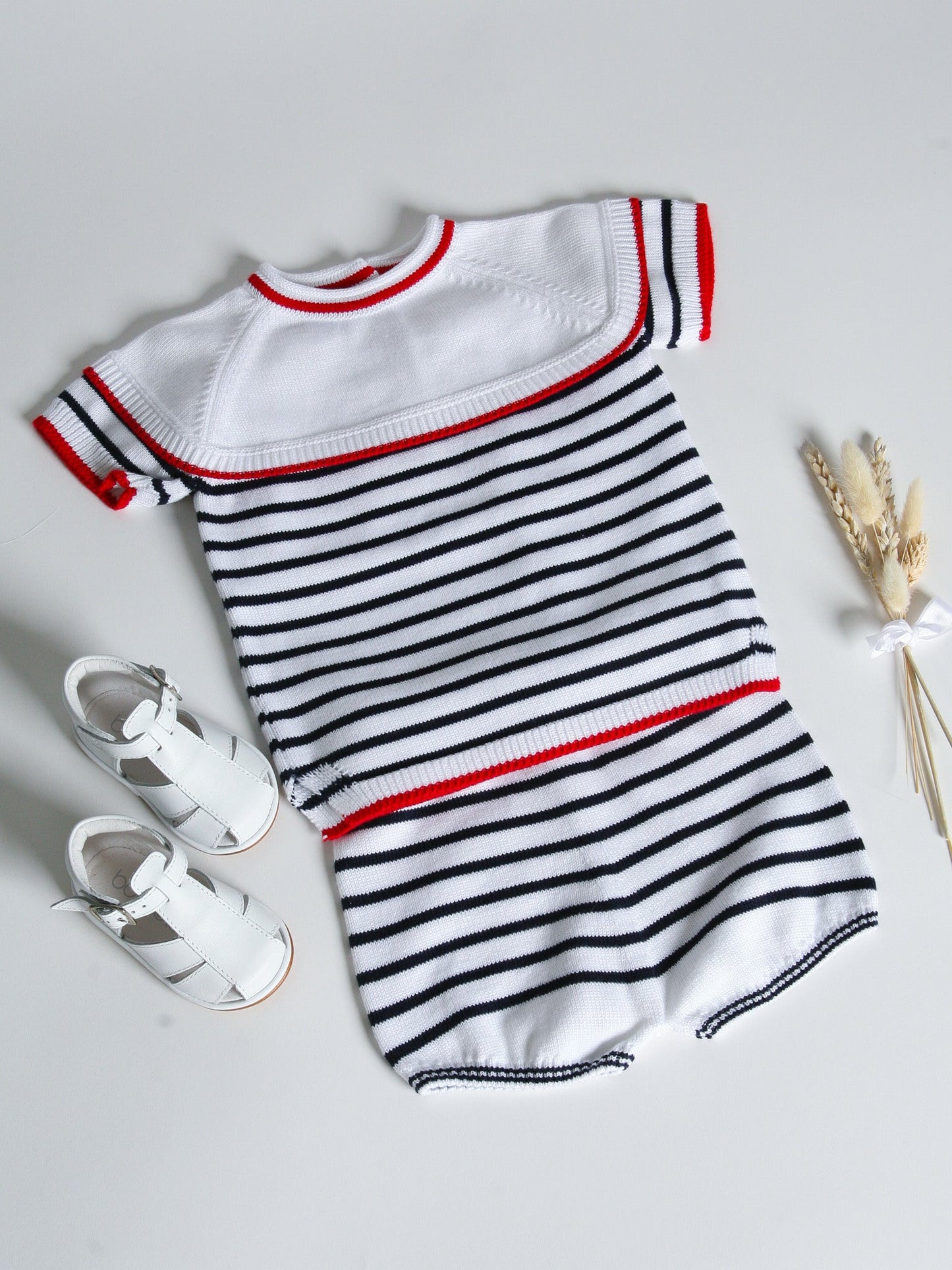 Granlei nautical striped bib collar short suit - Rose & Albert