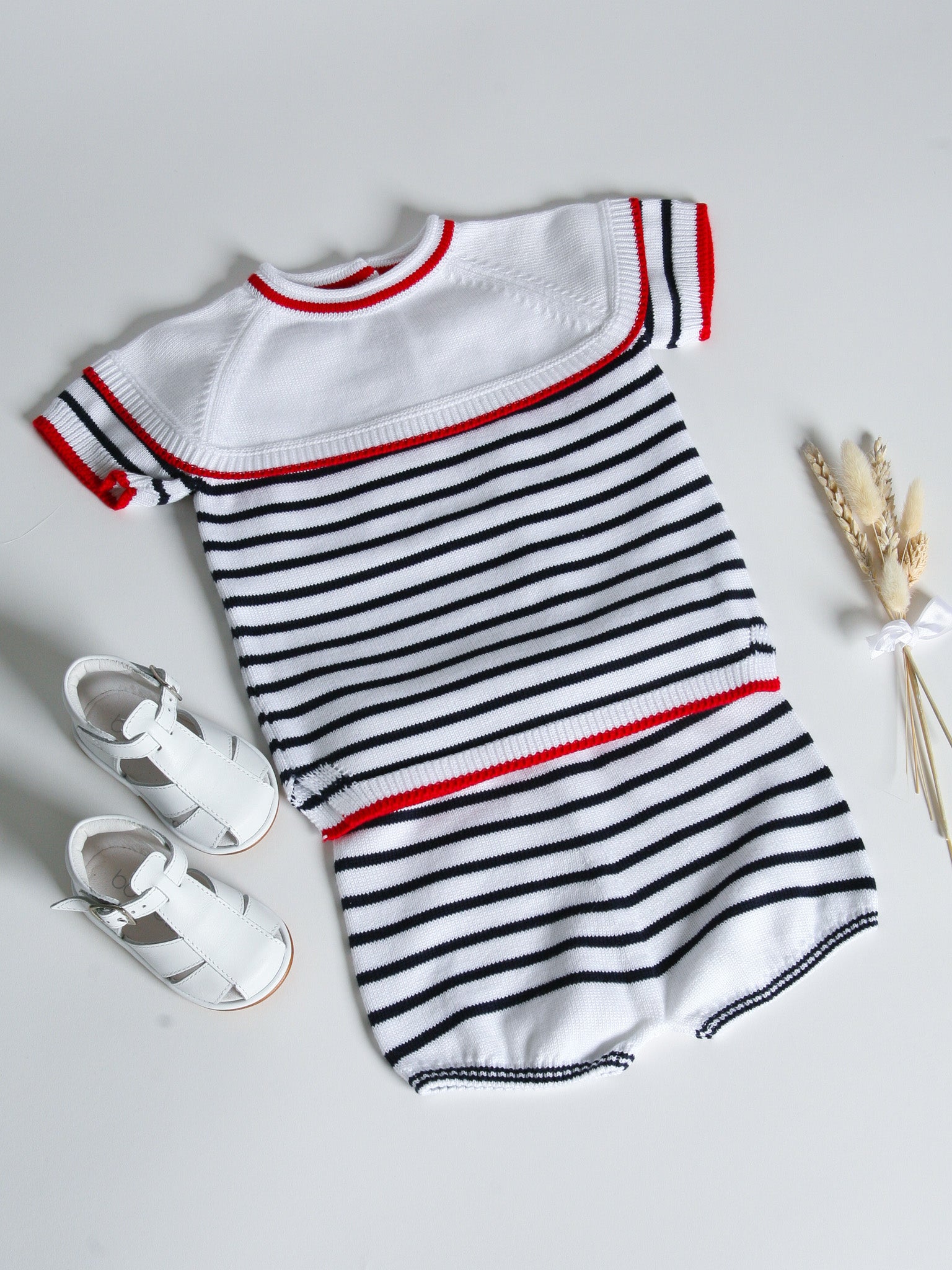 Granlei nautical striped bib collar short suit - Rose & Albert