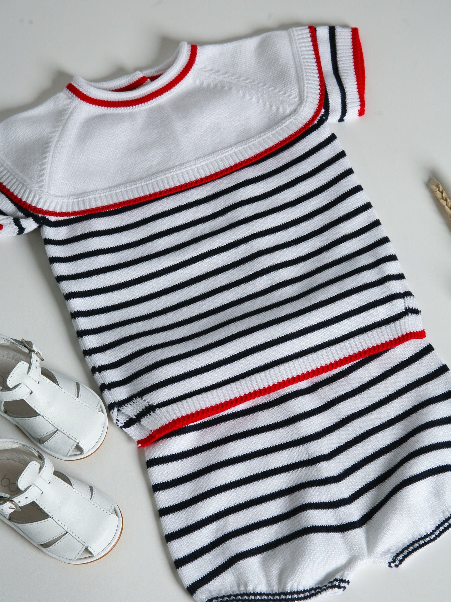 Granlei nautical striped bib collar short suit - Rose & Albert