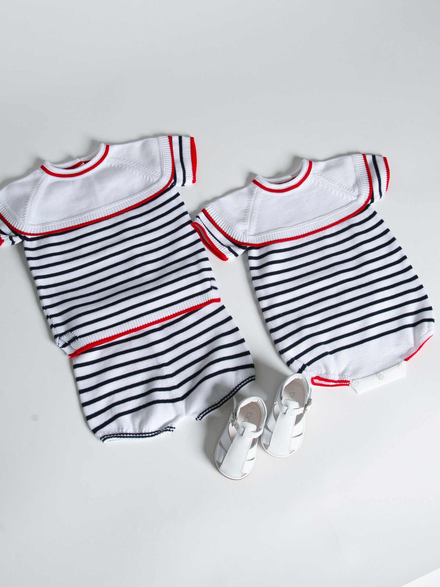 Granlei nautical striped bib collar short suit - Rose & Albert