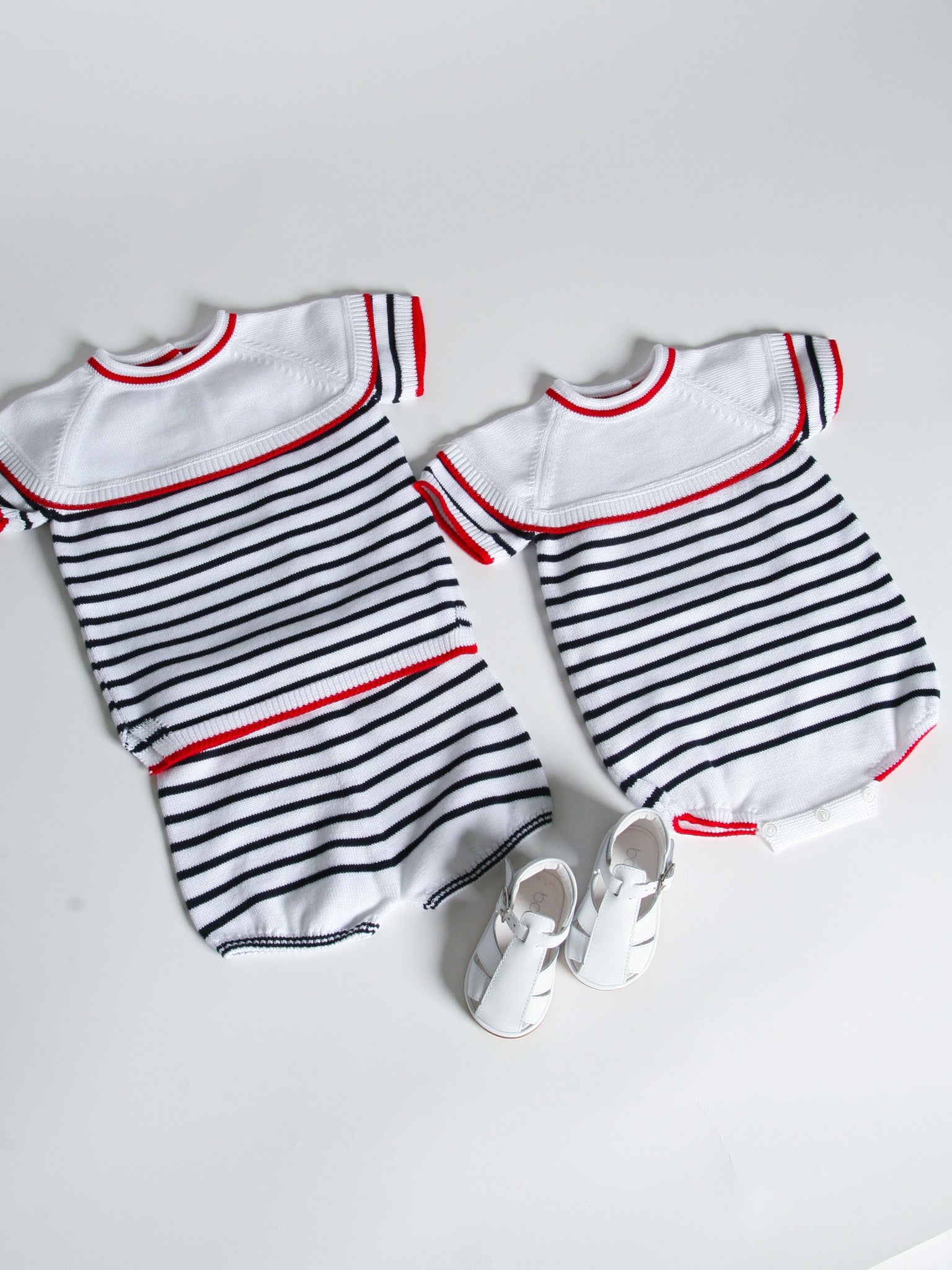 Granlei nautical striped bib collar short suit - Rose & Albert