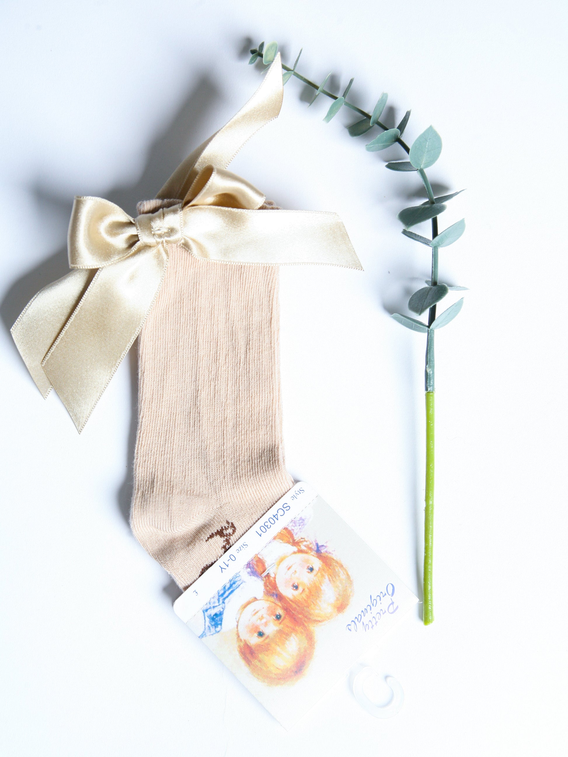 Pretty Originals Beige Bow Knee Socks - Rose & Albert