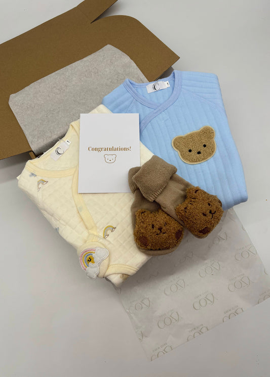 The Cozy Boucle Baby Bear & Personalised Gift Box in Blue