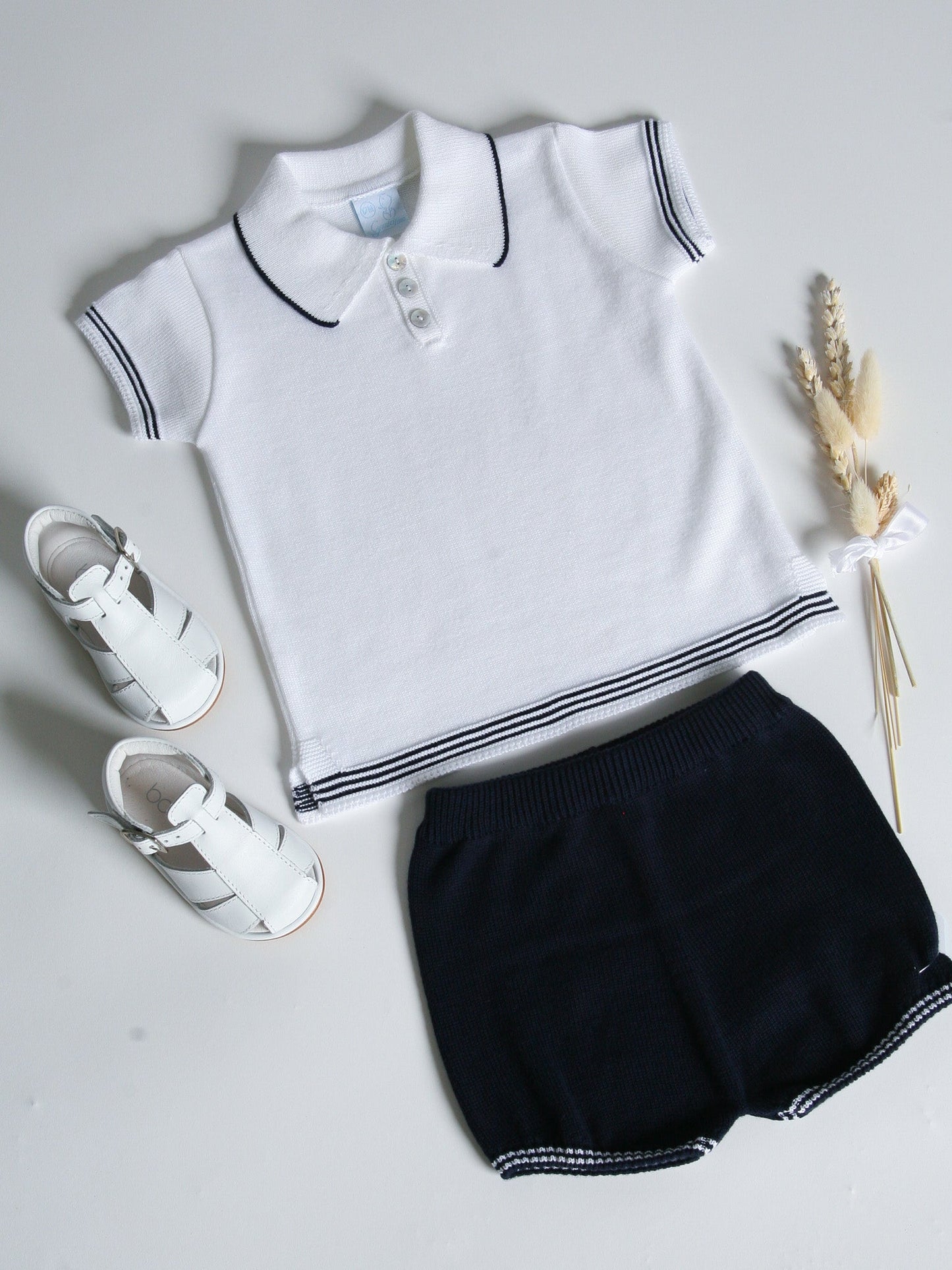 Granlei Navy & white tipped polo short set - Rose & Albert