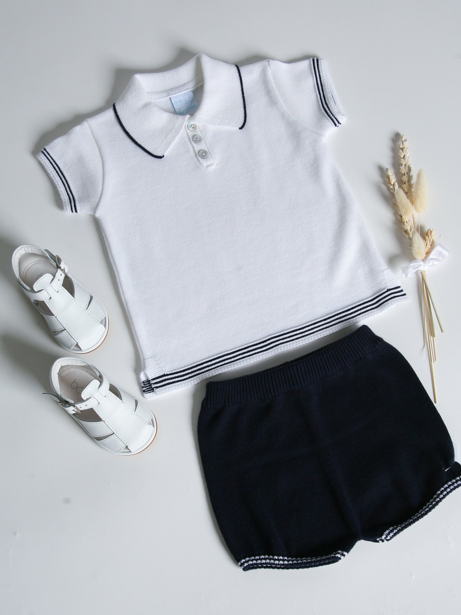 Granlei Navy & white tipped polo short set - Rose & Albert